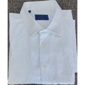 David Donahue Men's White Spread Collar Cotton Dress Shirt Size 18.5 X 36/37